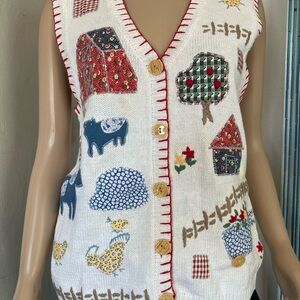 Vintage Farmhouse Prairie Cotton Embroidered Capacity Vest Size Petite Small
